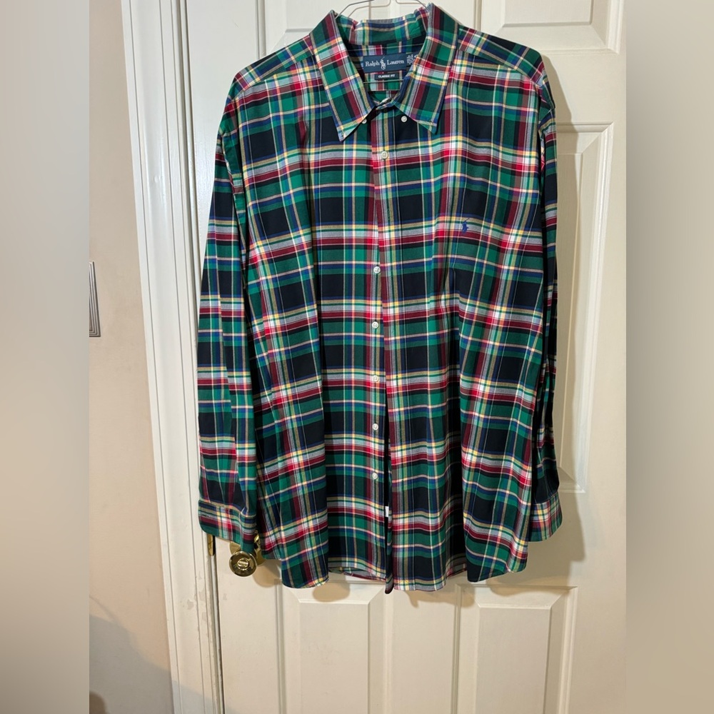 Polo by Ralph Lauren, long sleeve dress shirt in plaid. 4XL.